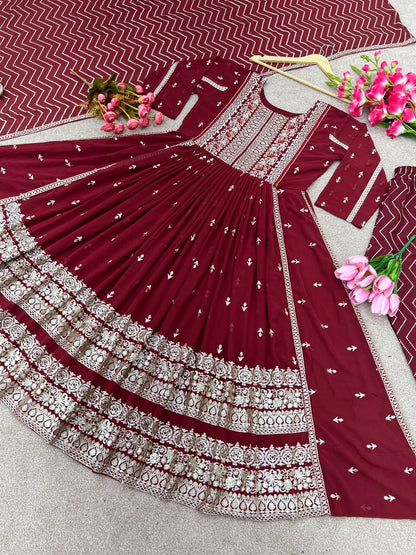 Marvelous Maroon Color Embroidery Work Salwar Suit
