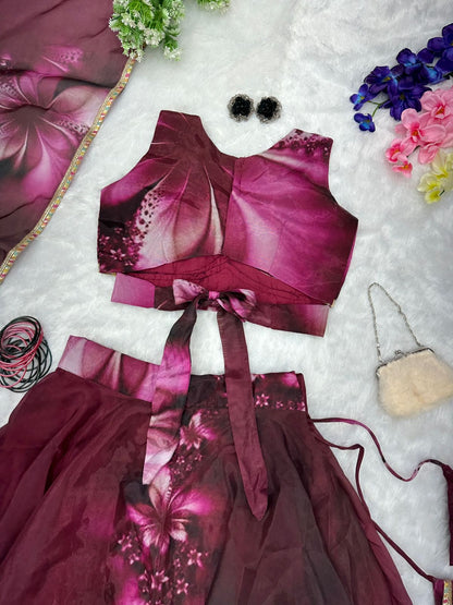 Innovative Maroon Color Organza Silk Lehenga Choli