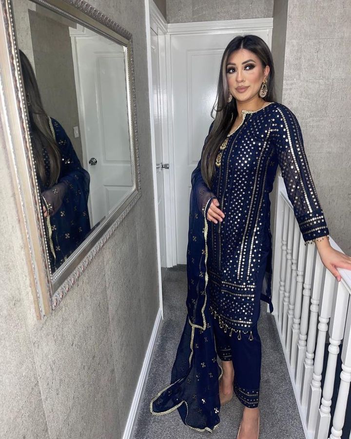 Alluring Navy Blue Color Sequence Salwar Suit