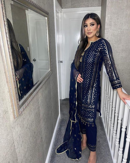 Alluring Navy Blue Color Sequence Salwar Suit