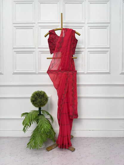 Dark Pink Color Dori Work Charming Saree