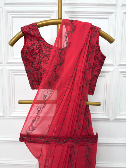 Dark Pink Color Dori Work Charming Saree