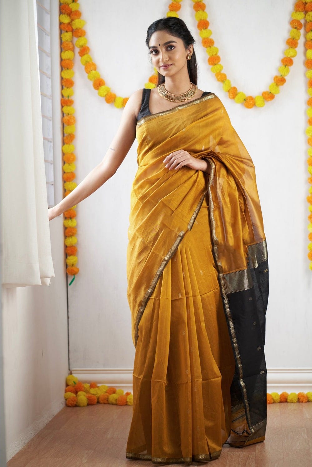 Function Wear Mustard Jacquard Saree