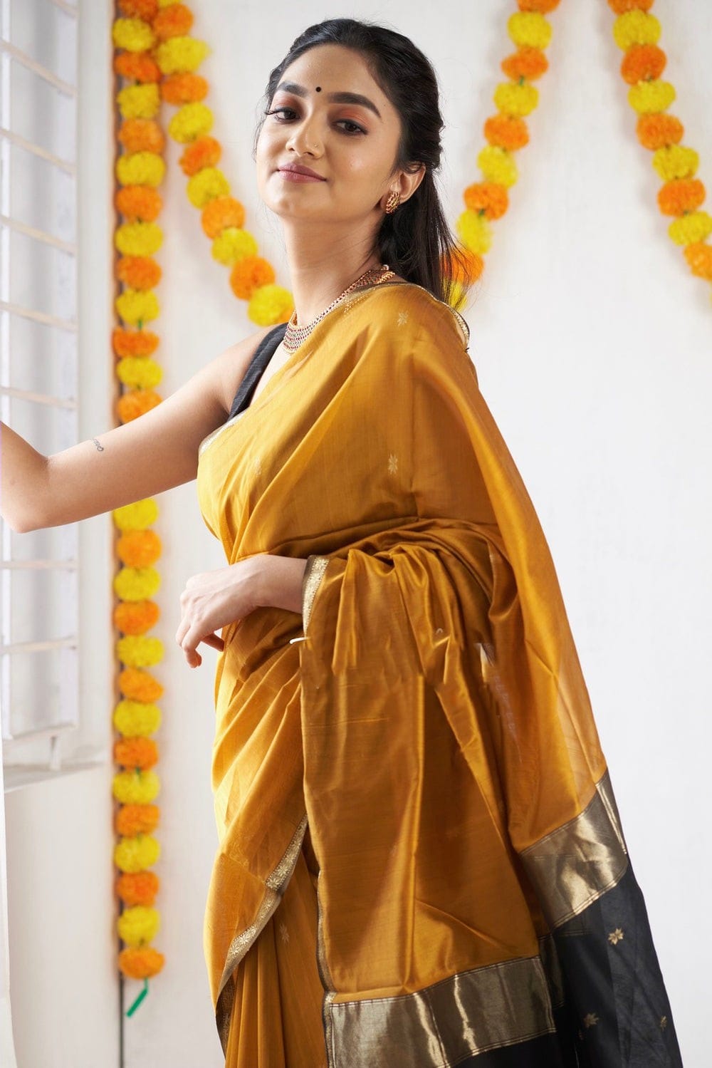 Function Wear Mustard Jacquard Saree