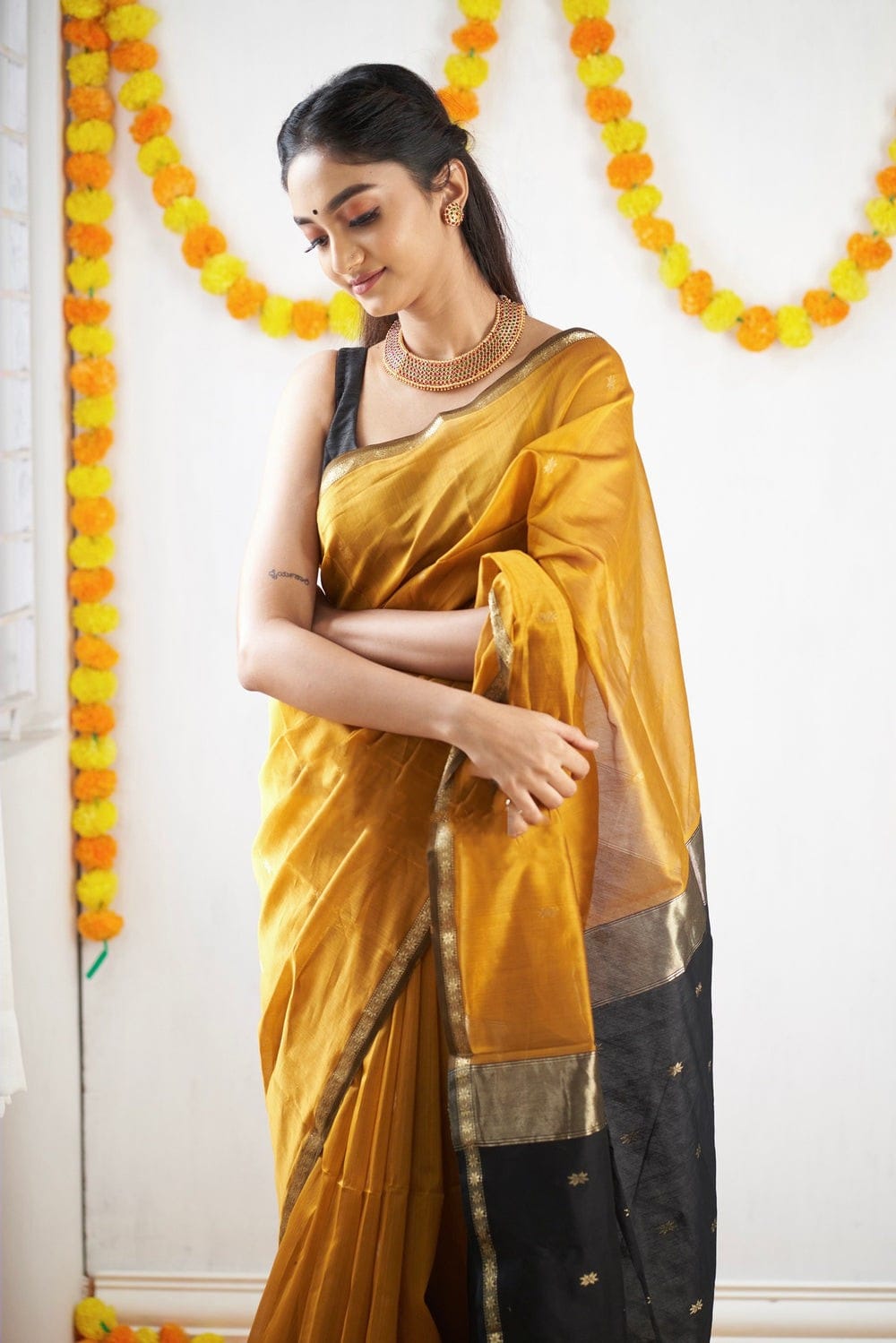 Function Wear Mustard Jacquard Saree