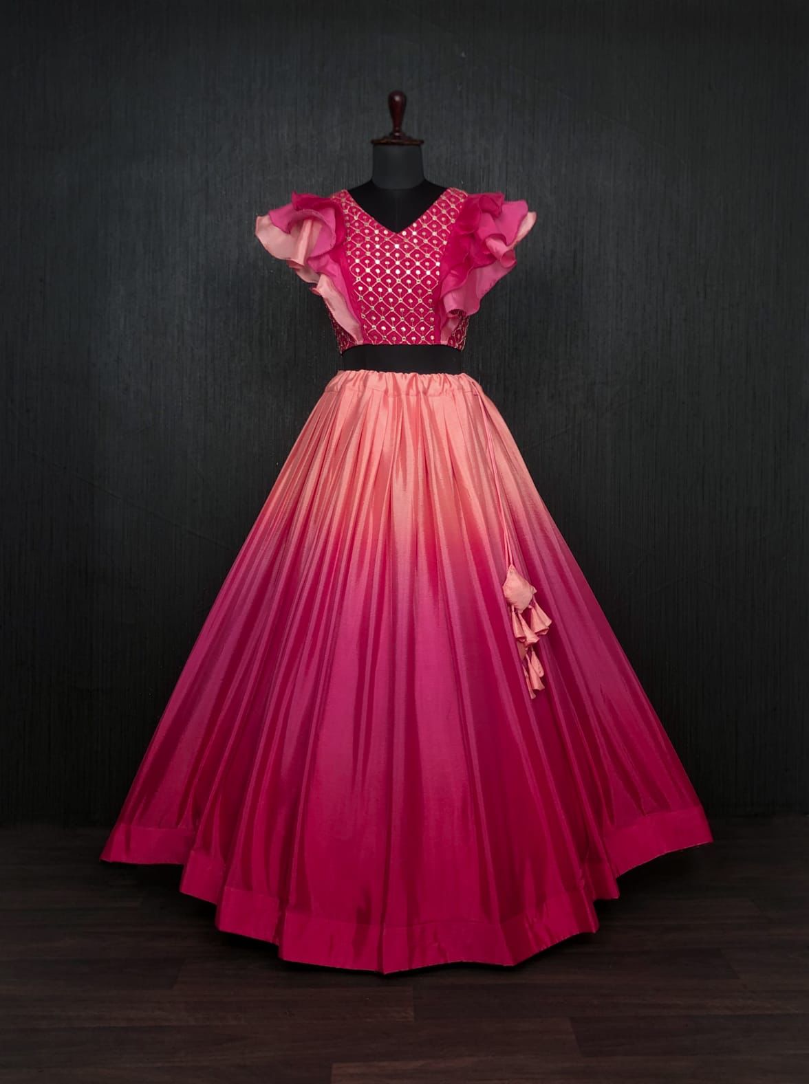 Decent Pink Color Fancy Sleeve Blouse With Lehenga