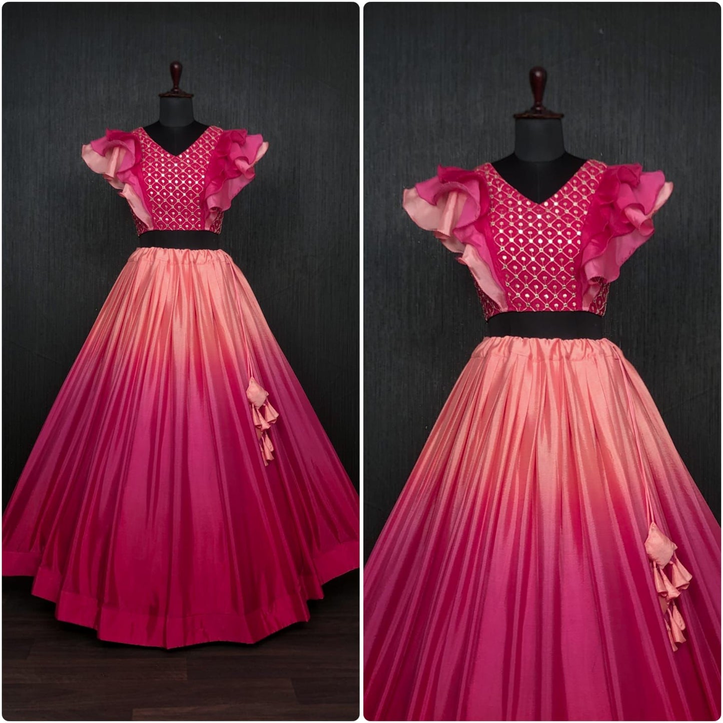 Decent Pink Color Fancy Sleeve Blouse With Lehenga
