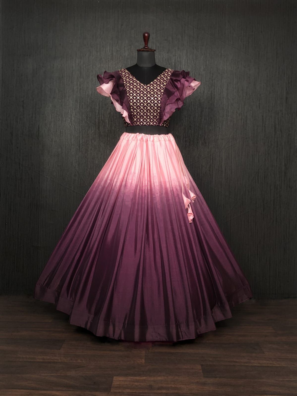 Decent Wine Color Fancy Sleeve Blouse With Lehenga