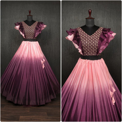 Decent Wine Color Fancy Sleeve Blouse With Lehenga