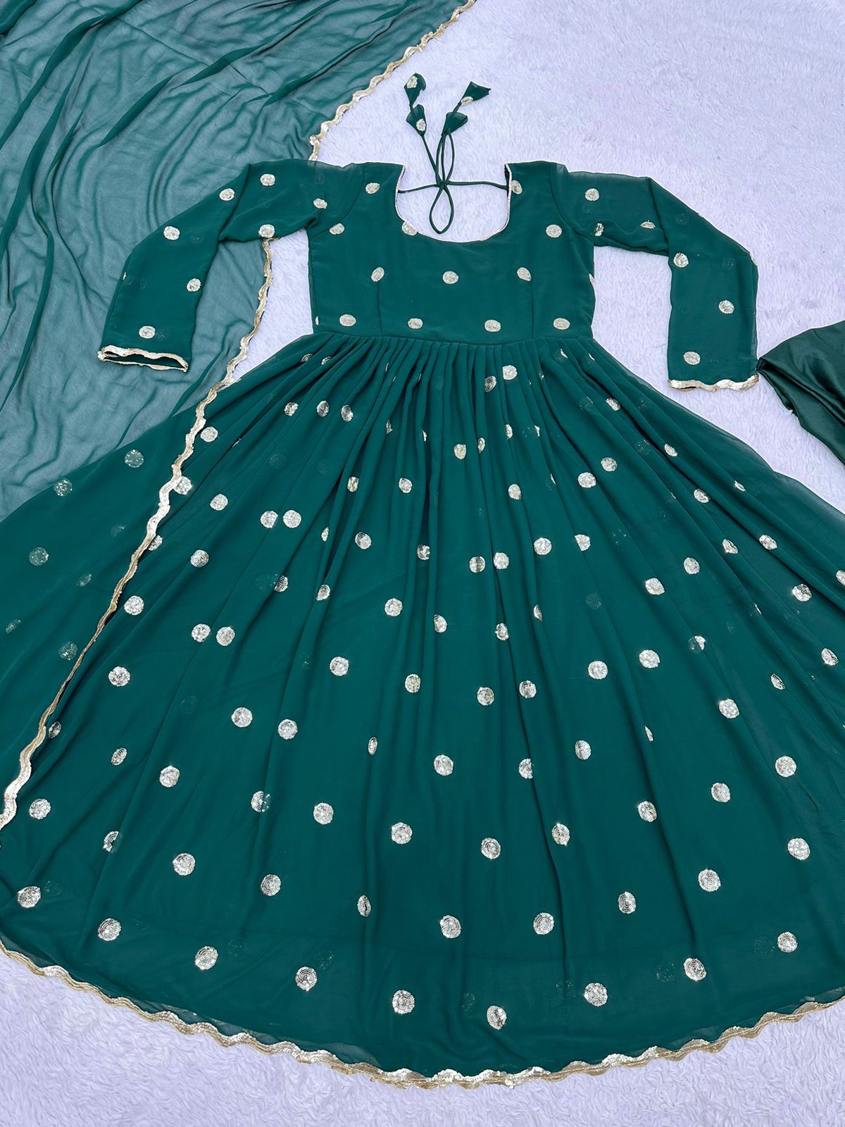 Festive Wear Teal Blue Color Sequence Work Gown