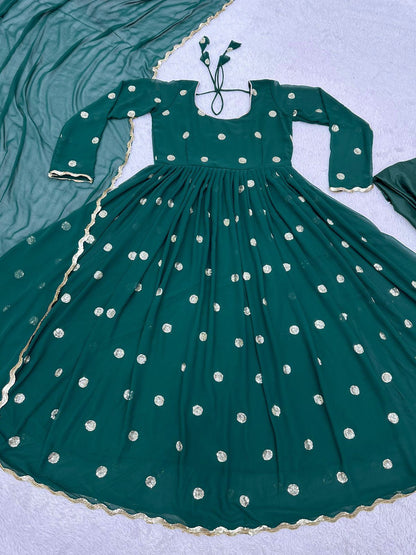 Festive Wear Teal Blue Color Sequence Work Gown