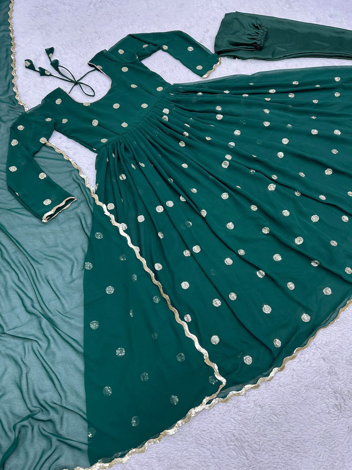 Festive Wear Teal Blue Color Sequence Work Gown