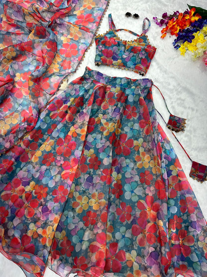 Flower Design Multi Color Organza Lehenga Choli