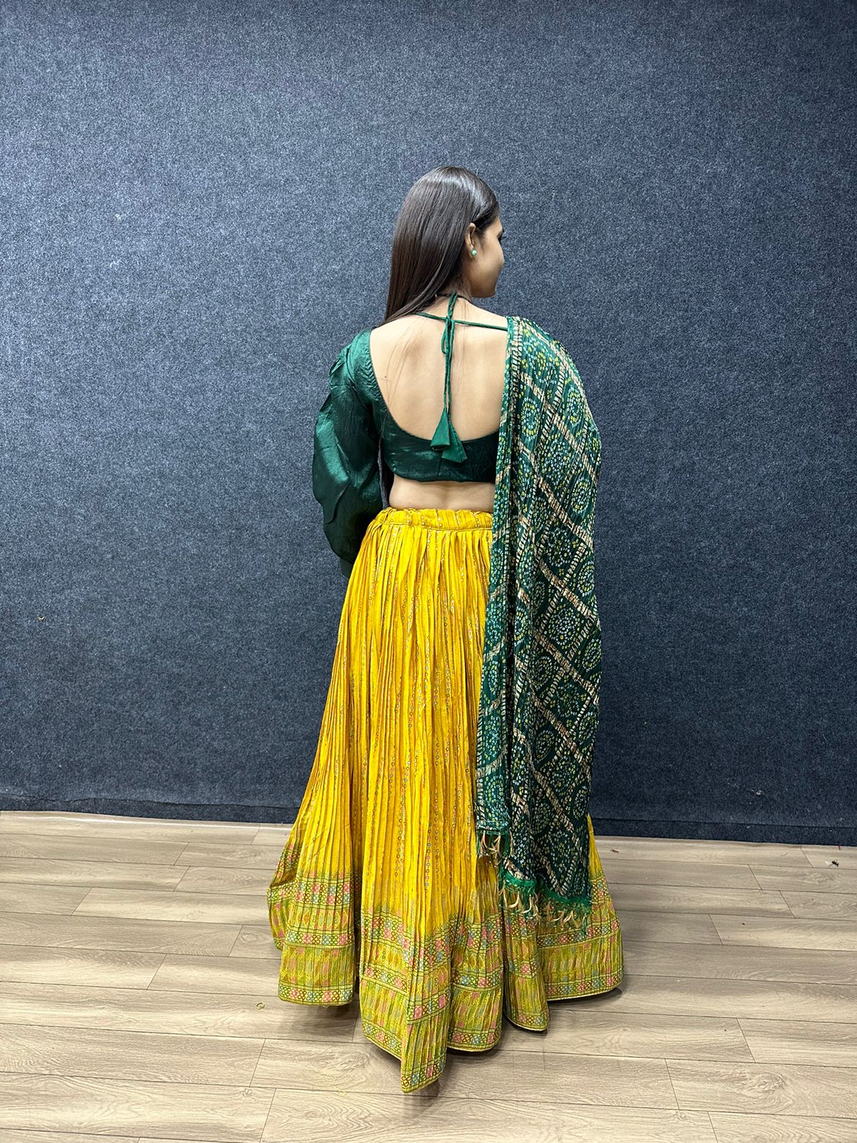 Terrific Green And Yellow Crush Work Lehenga Choli