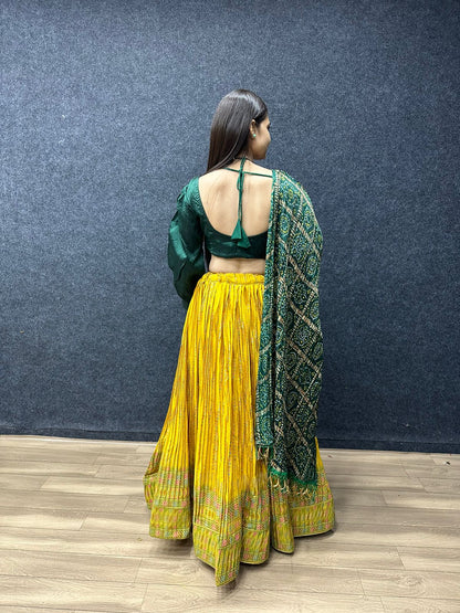 Terrific Green And Yellow Crush Work Lehenga Choli