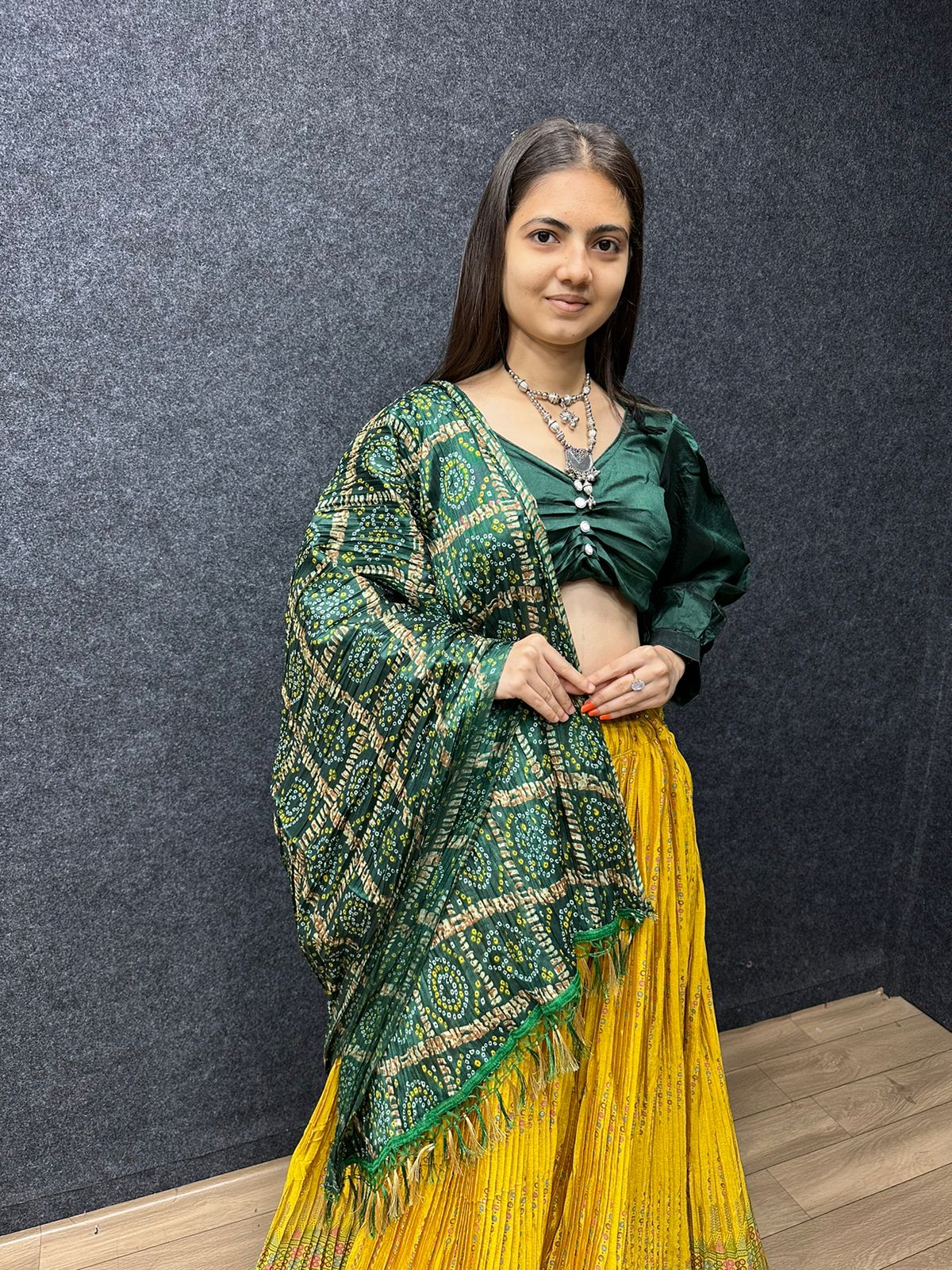 Terrific Green And Yellow Crush Work Lehenga Choli