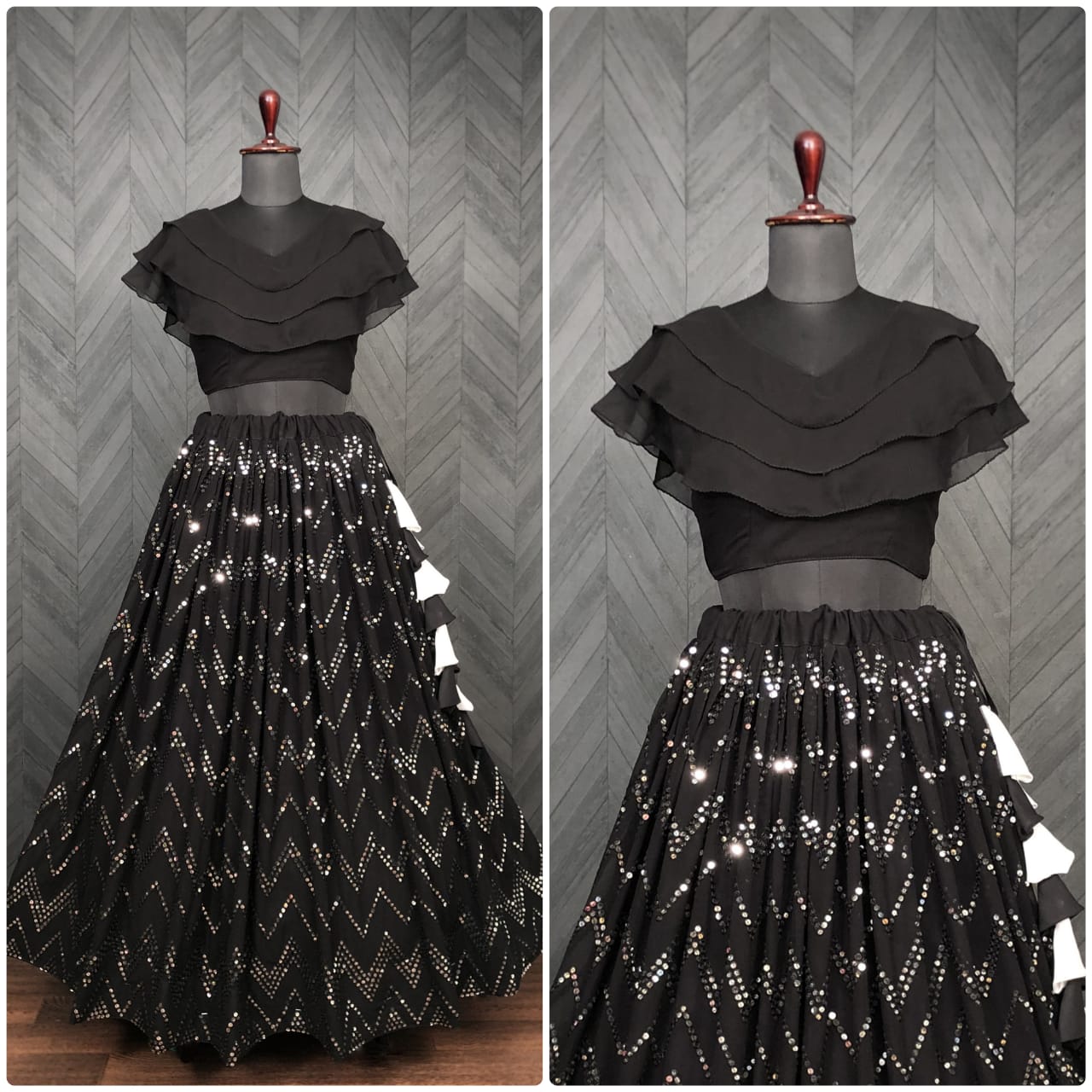 Black Color Sequence With Embroidery Lehenga With Blouse