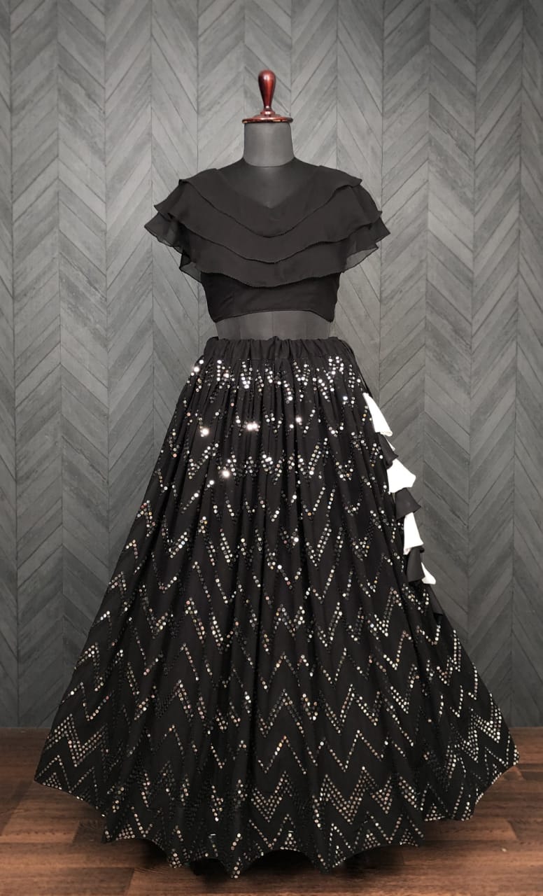 Black Color Sequence With Embroidery Lehenga With Blouse