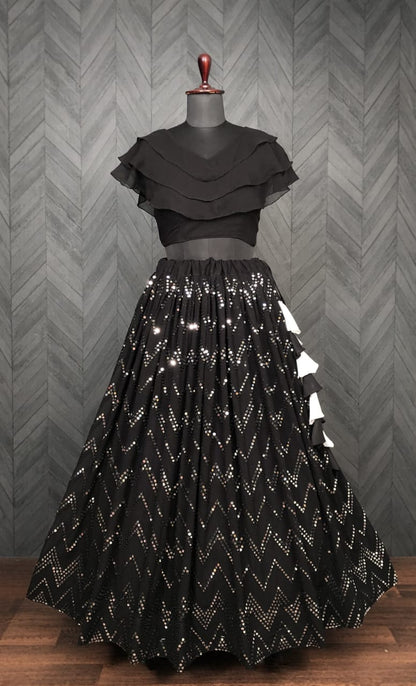 Black Color Sequence With Embroidery Lehenga With Blouse