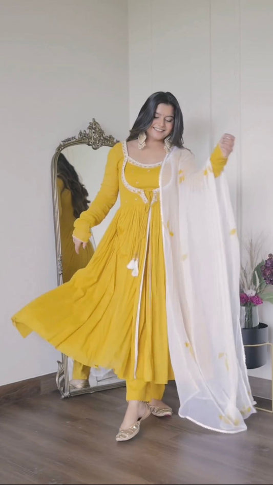 Glorious Yellow Color Long Koti Pattern Gown