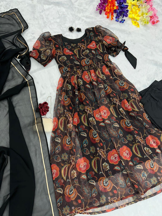 Exclusive Digital Printed Black Color Anarkali Suit