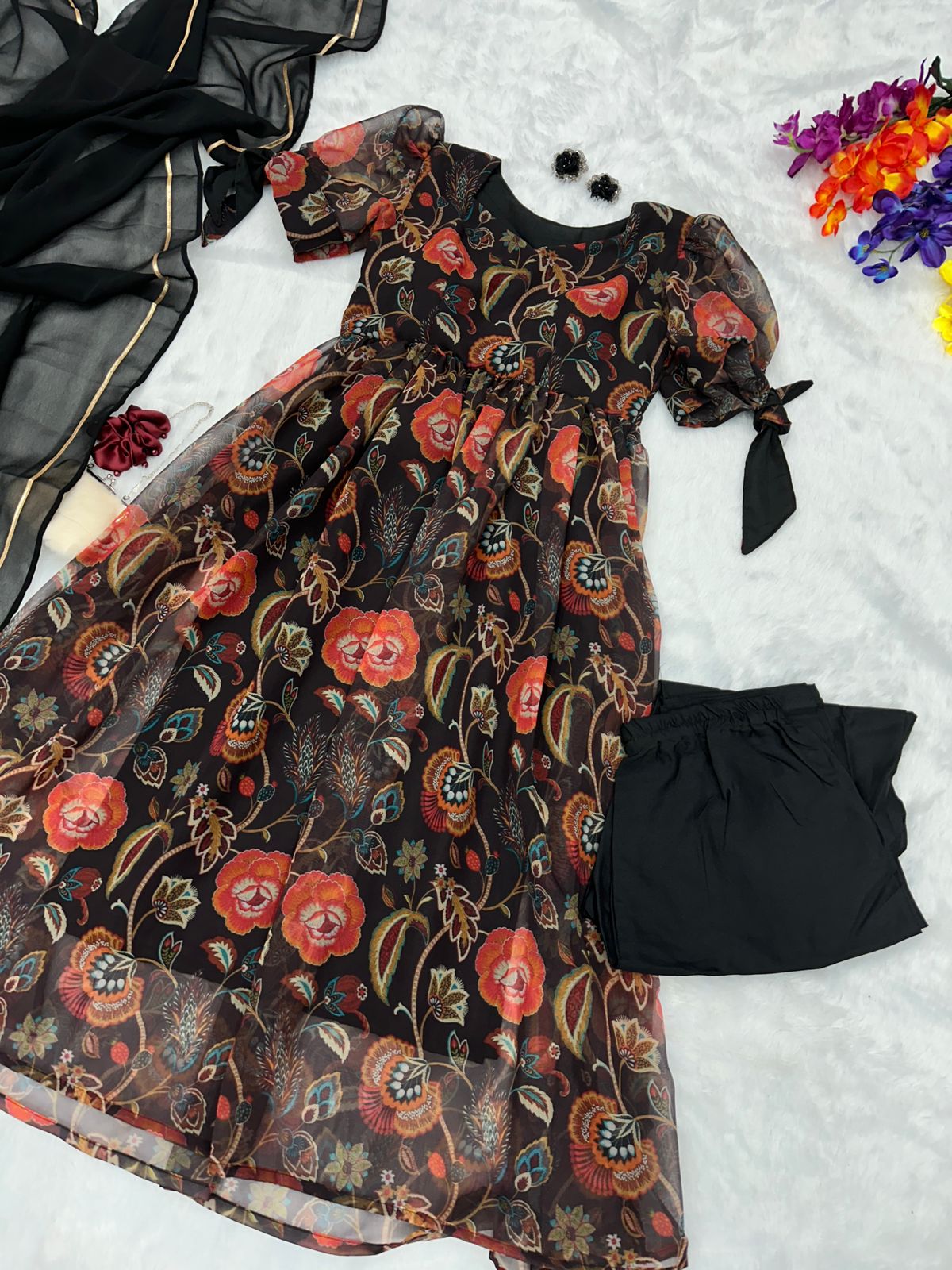 Exclusive Digital Printed Black Color Anarkali Suit