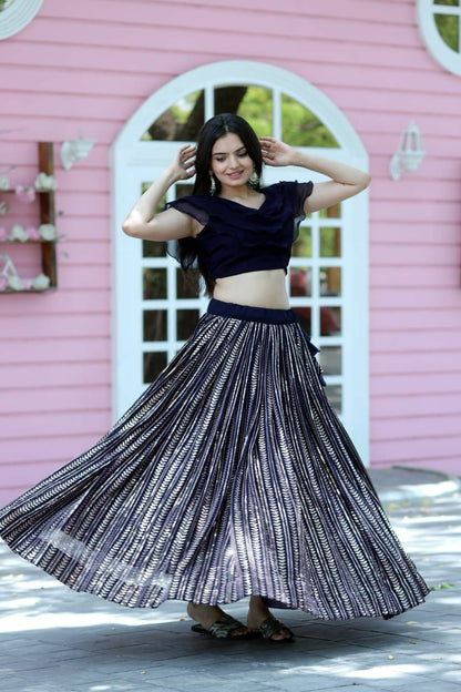 Navy Blue Color Shine work Lehenga With Frill Blouse