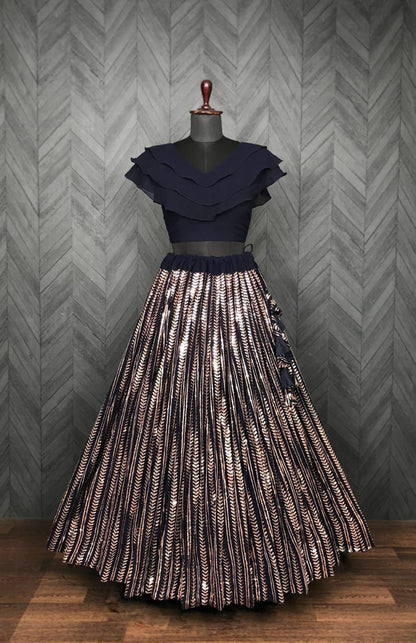 Navy Blue Color Shine work Lehenga With Frill Blouse