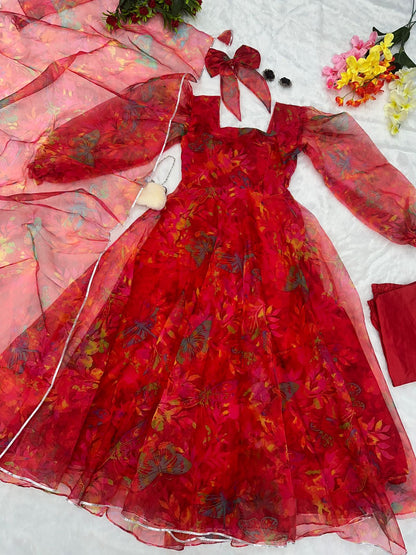 Lovely Red Color Organza Silk Anarkali Suit