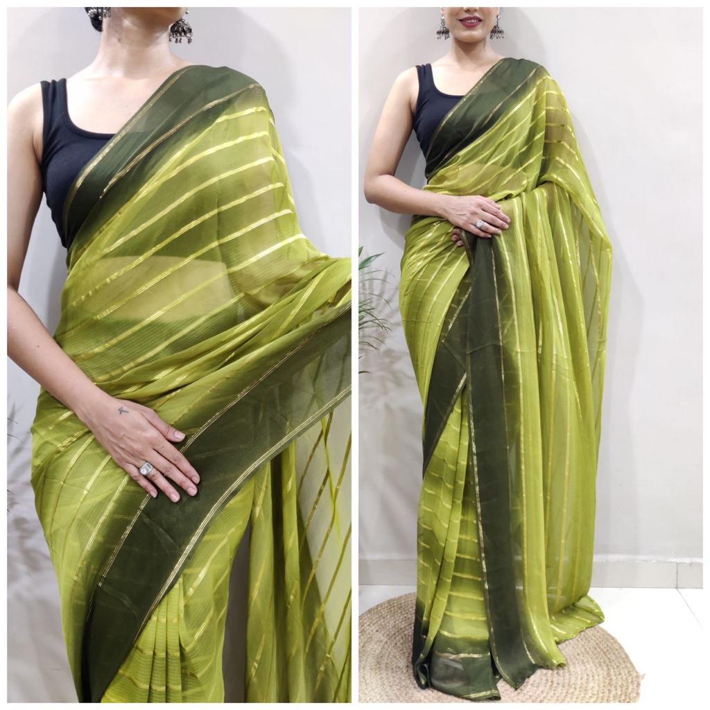Mehndi Color Striped Print Ready To Wear Saree