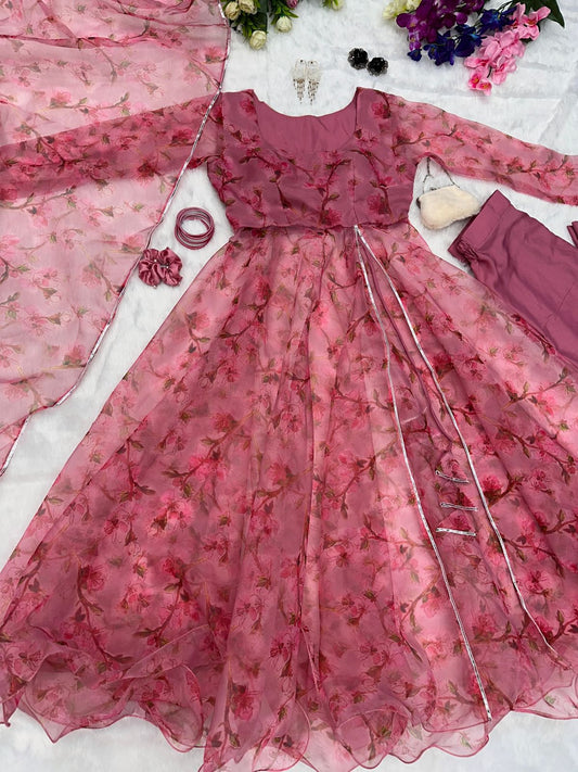 Stylish Dusty Pink Color Front Slit Suit Gown