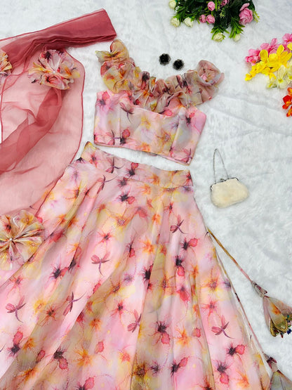 Fancy Pattern Light Pink Printed Lehenga Choli