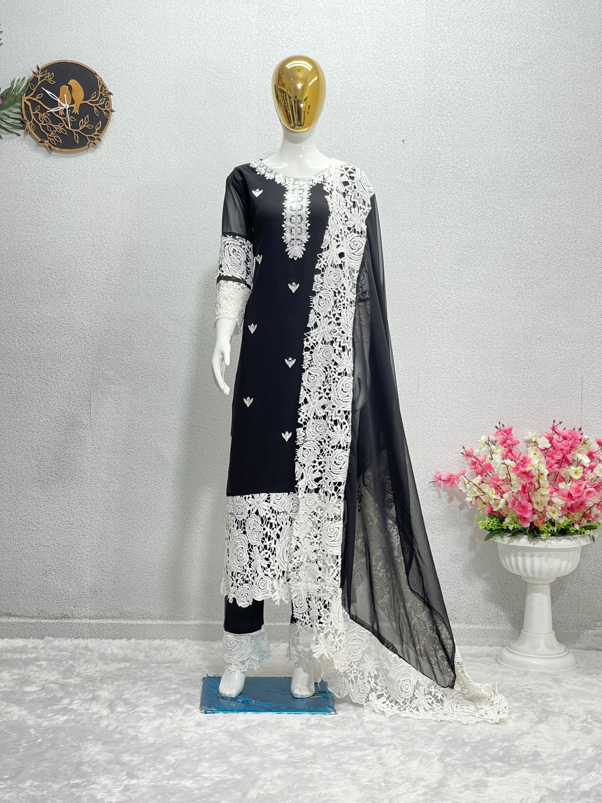 Chine Stitch Work Black Color Salwar Suit