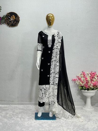 Chine Stitch Work Black Color Salwar Suit