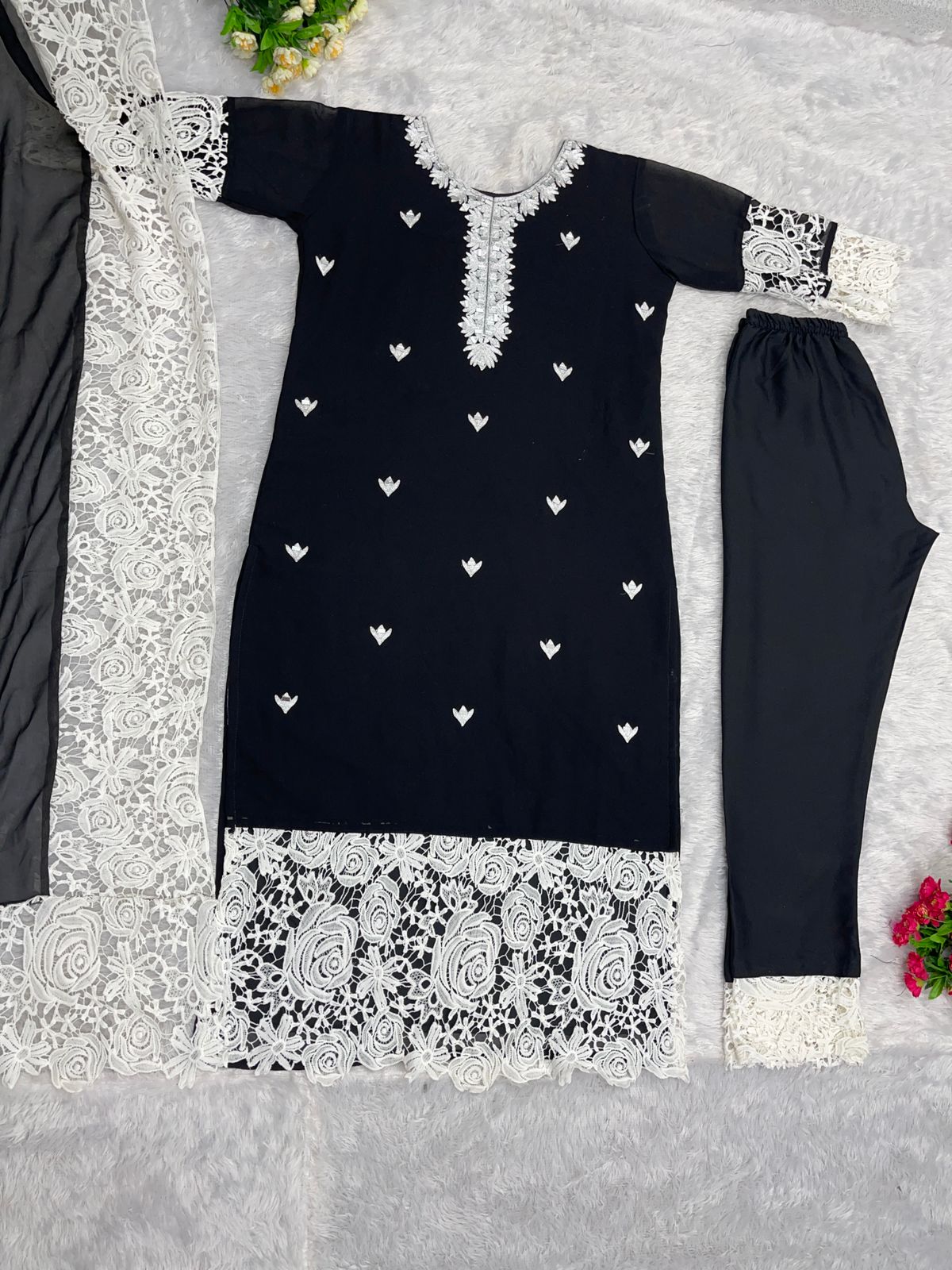 Chine Stitch Work Black Color Salwar Suit
