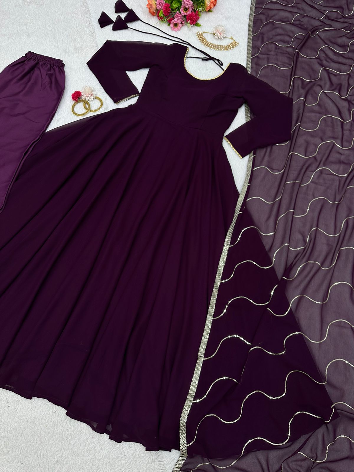 Ravishing Wine Color Gown With Work Dupatta