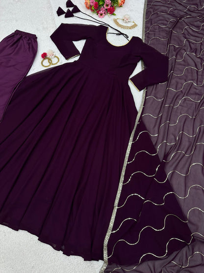 Ravishing Wine Color Gown With Work Dupatta