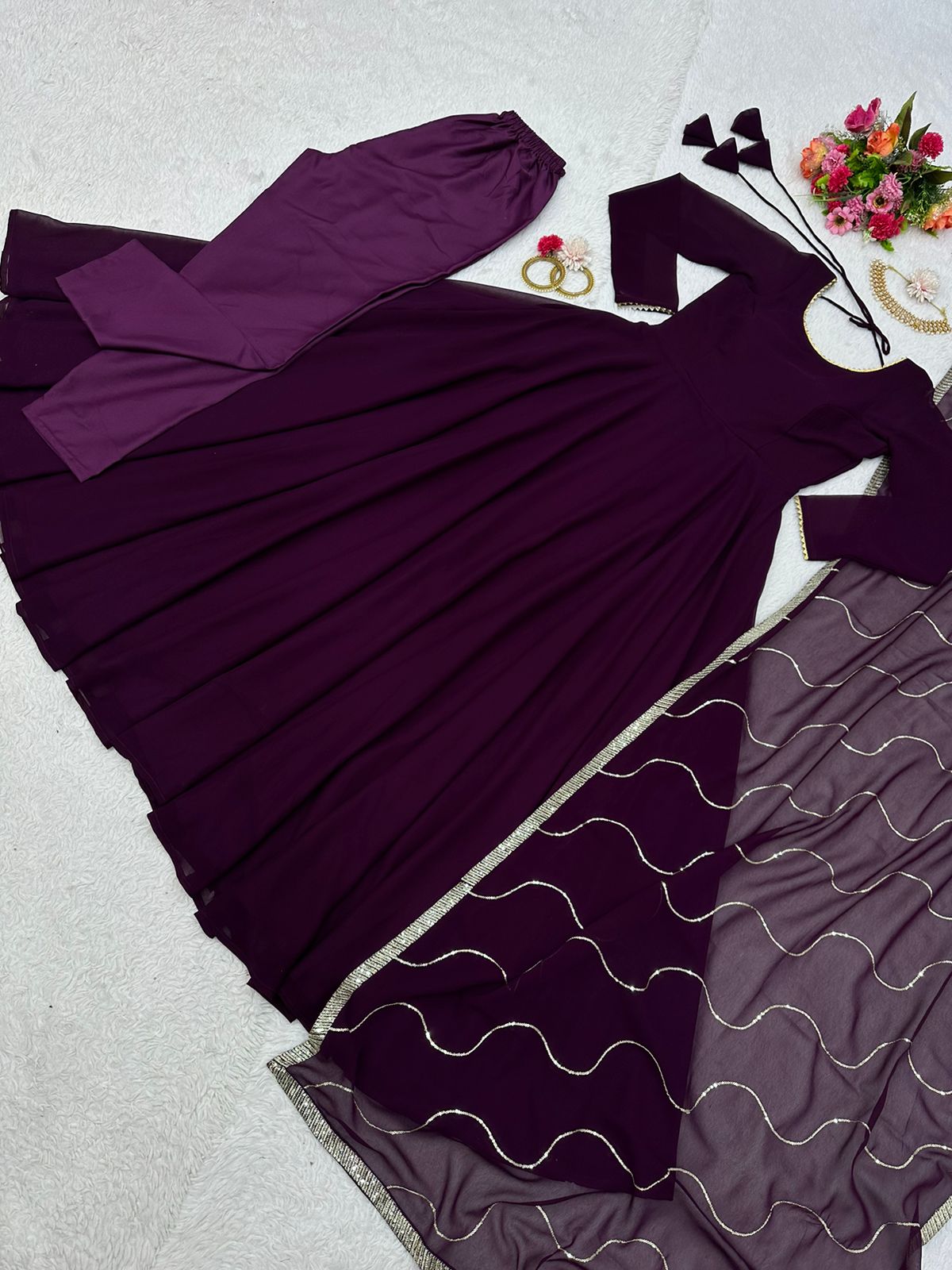 Ravishing Wine Color Gown With Work Dupatta