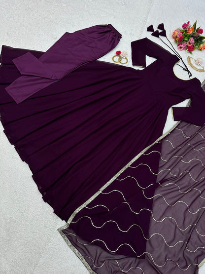 Ravishing Wine Color Gown With Work Dupatta