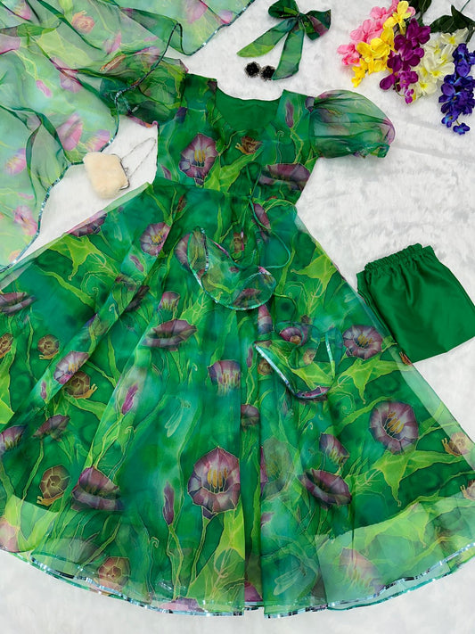 Glorious Digital Print Green Color Anarkali Suit