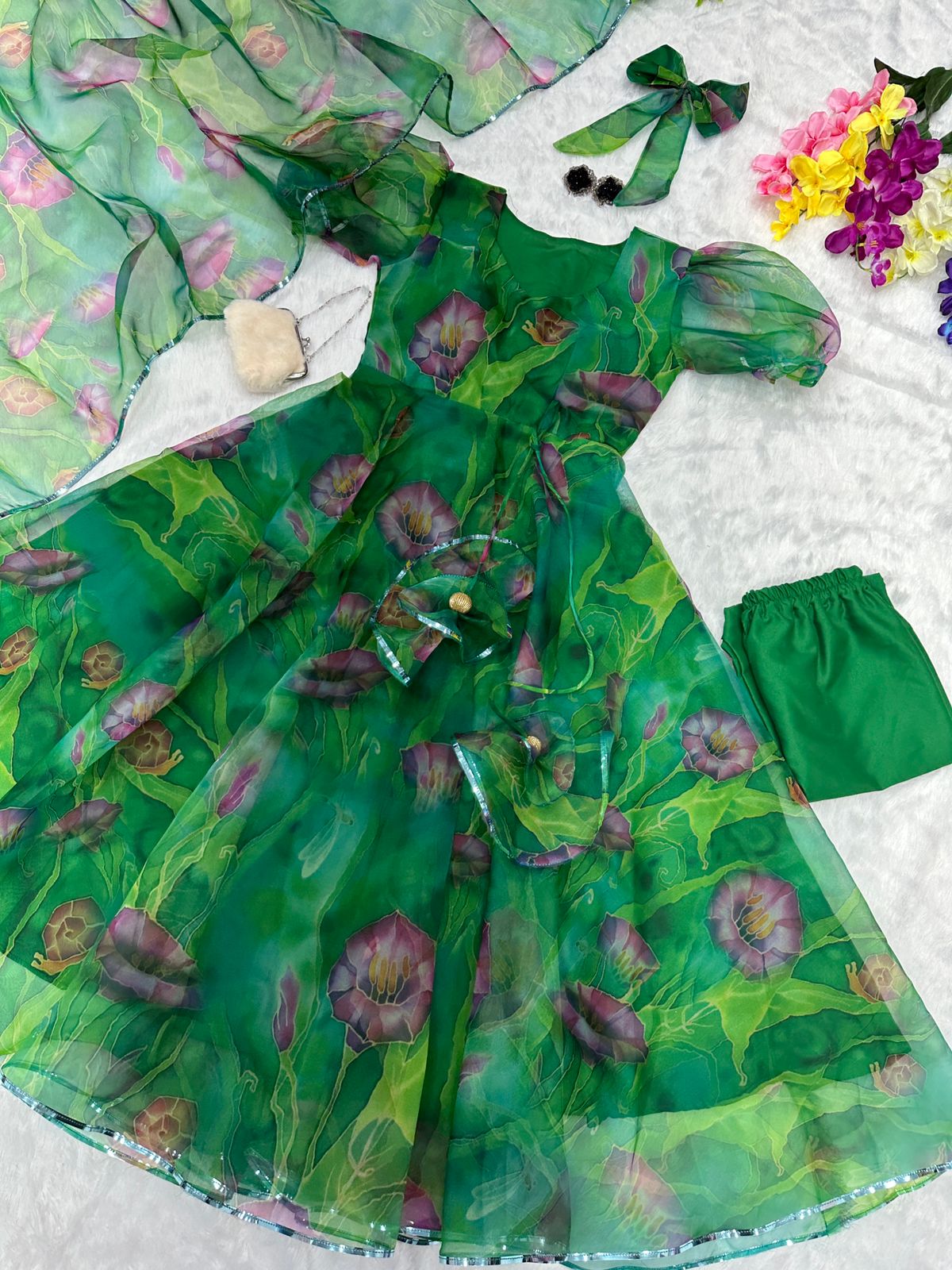 Glorious Digital Print Green Color Anarkali Suit