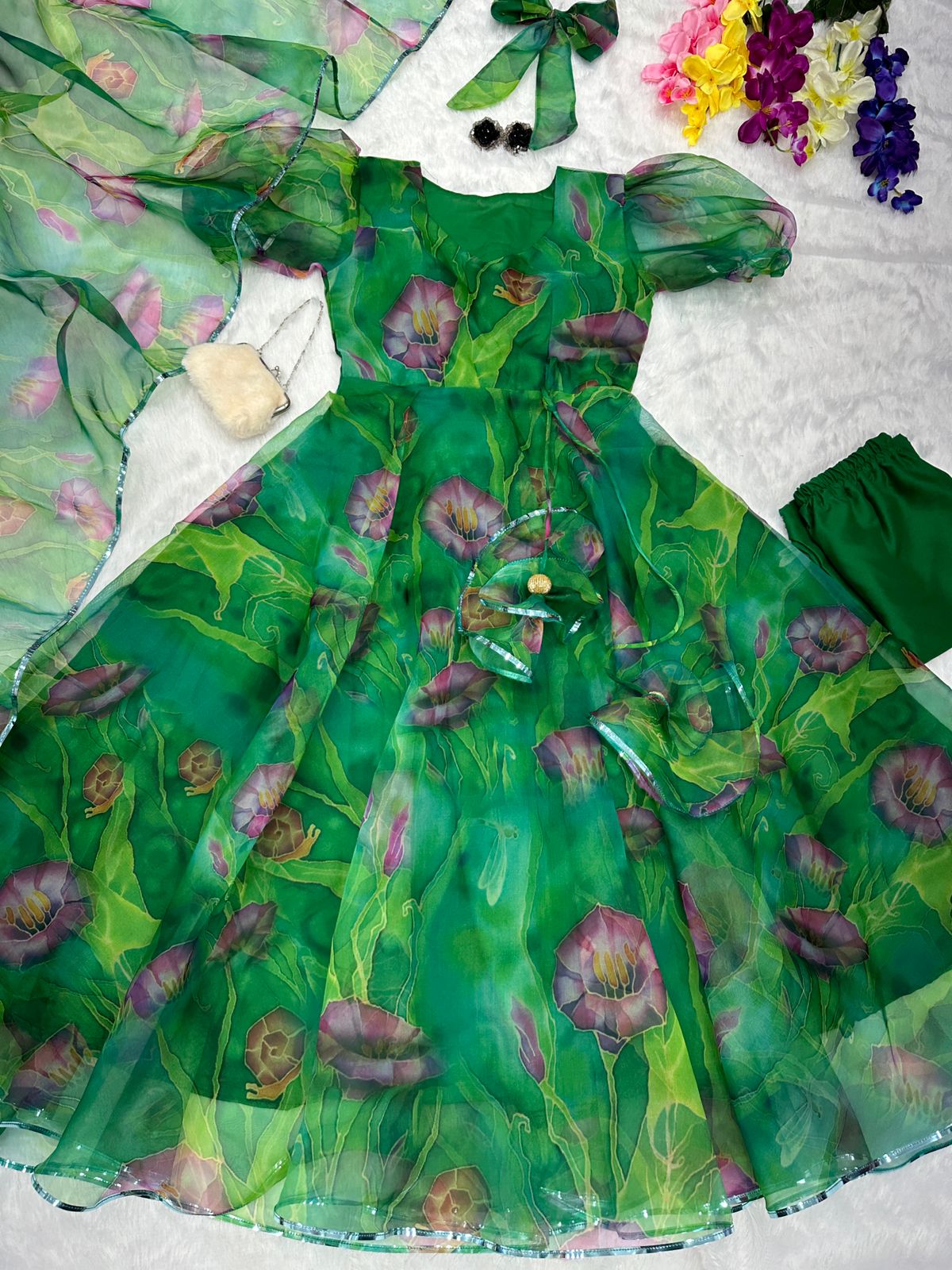 Glorious Digital Print Green Color Anarkali Suit