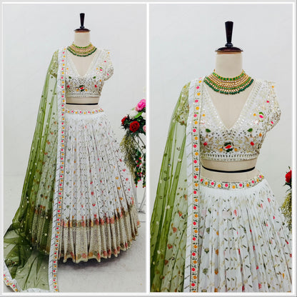 Wedding Wear White Color Multi Work Lehenga Choli
