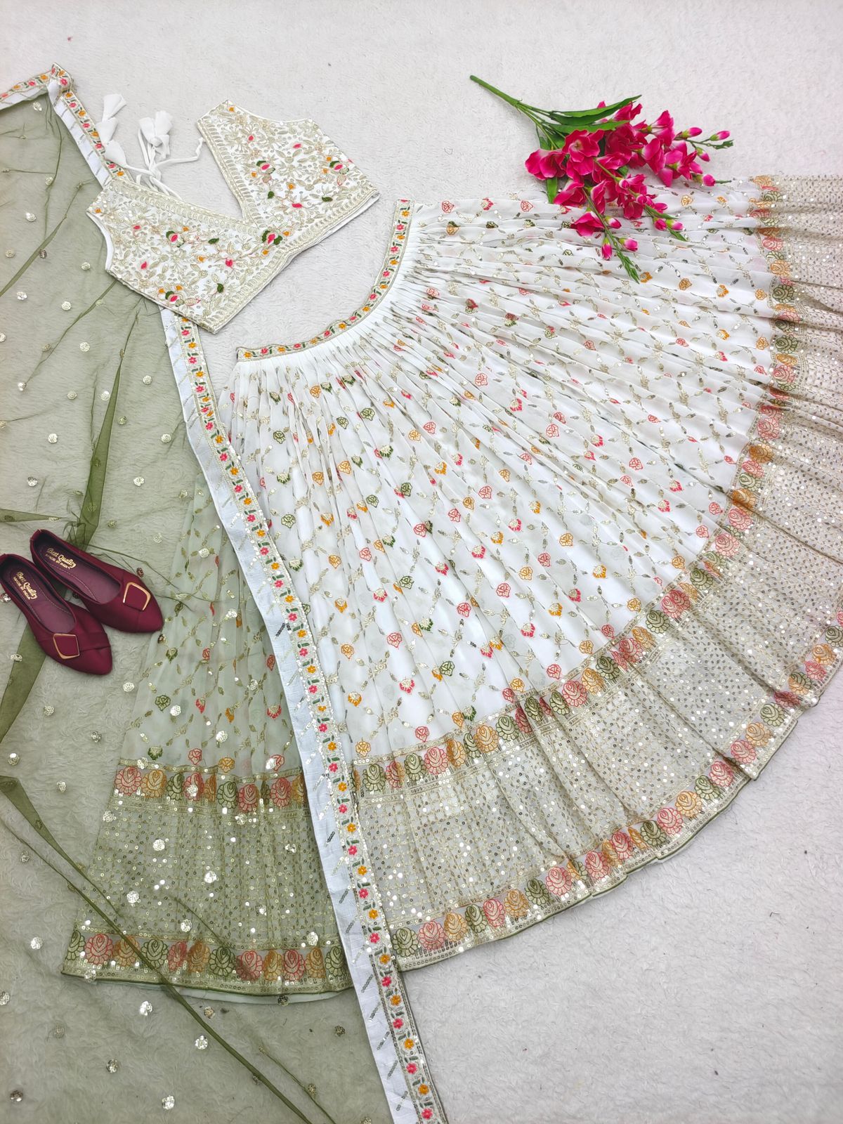 Wedding Wear White Color Multi Work Lehenga Choli
