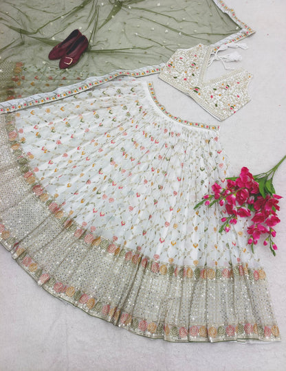 Wedding Wear White Color Multi Work Lehenga Choli