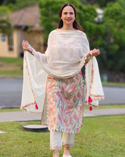 Casual Wear Digital Print White Color Salwar Suit