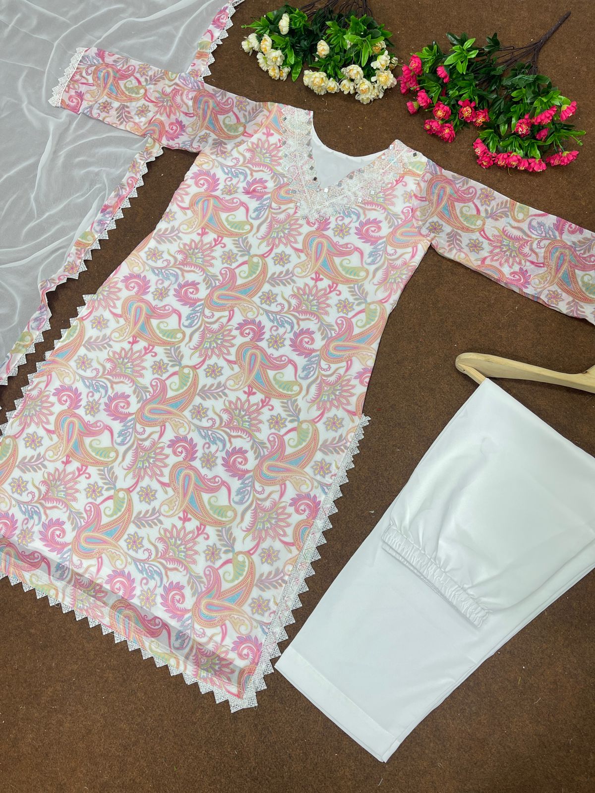 Casual Wear Digital Print White Color Salwar Suit