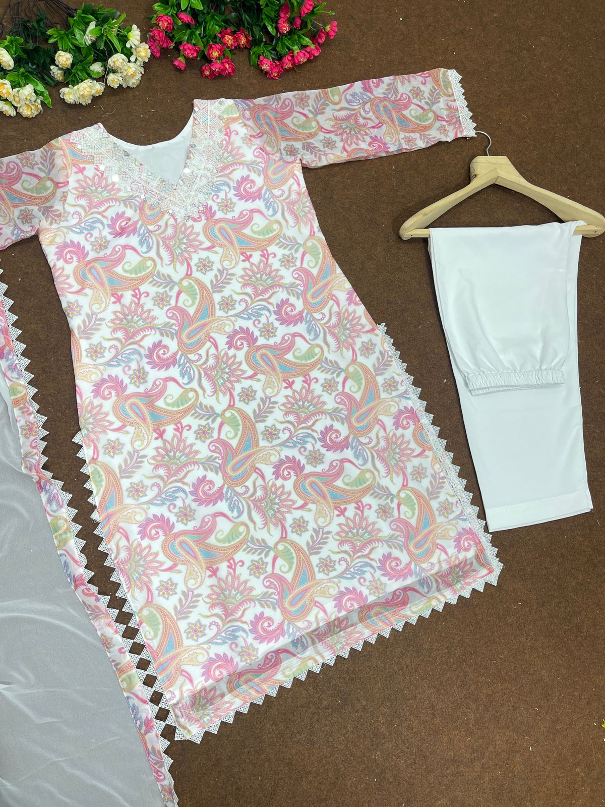 Casual Wear Digital Print White Color Salwar Suit