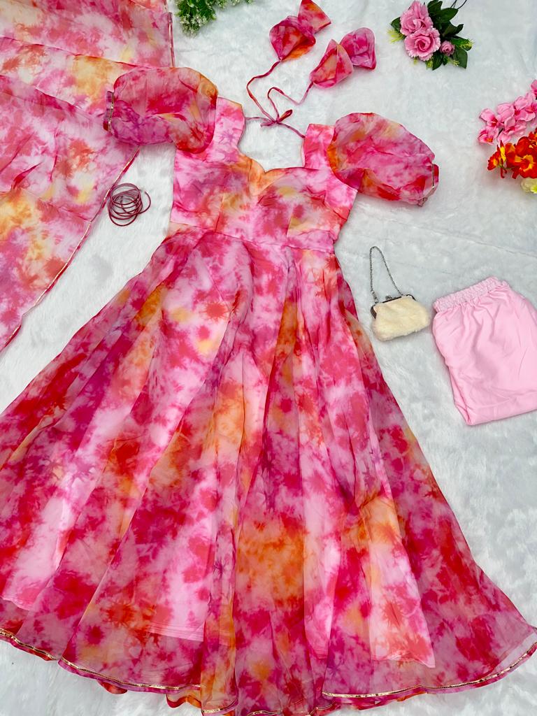 Organza Multi Color Print Beautiful Anarkali Gown
