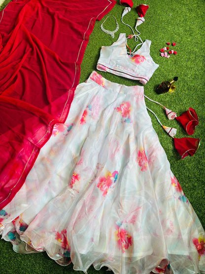 Luxuriant Organza Silk White Color Lehenga Choli